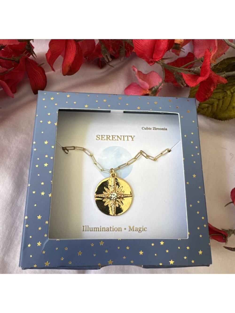 Serenity Shiny Dainty Chain CZ Gold Tone Necklace Illumination Magic Boxed NWT